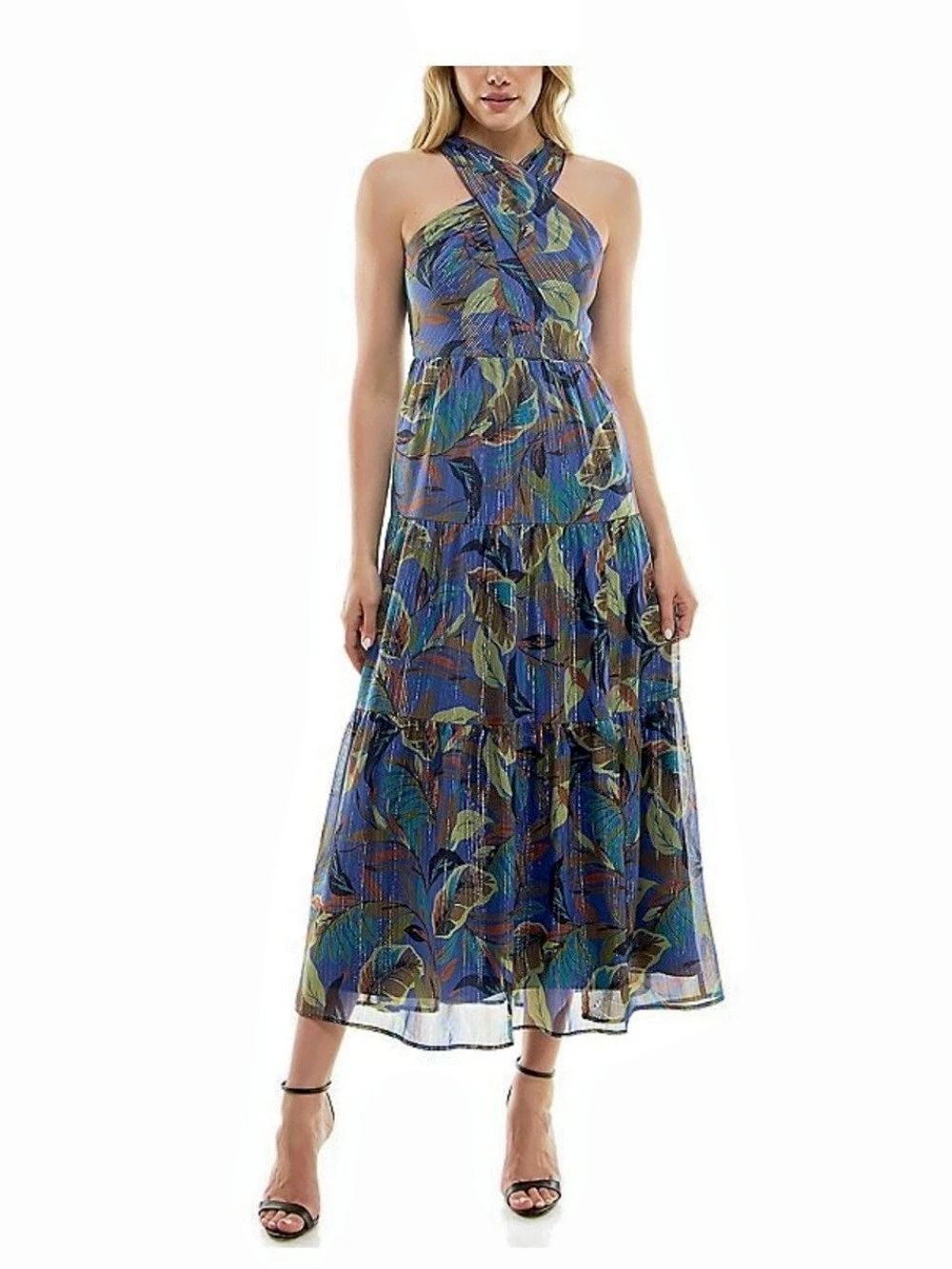 Nicole Miller New York Abstract Halter Maxi Dress in Blue & Green Size 6